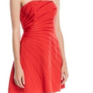 Halston Strapless Mini Dress w/ Satin Strip Appliqué